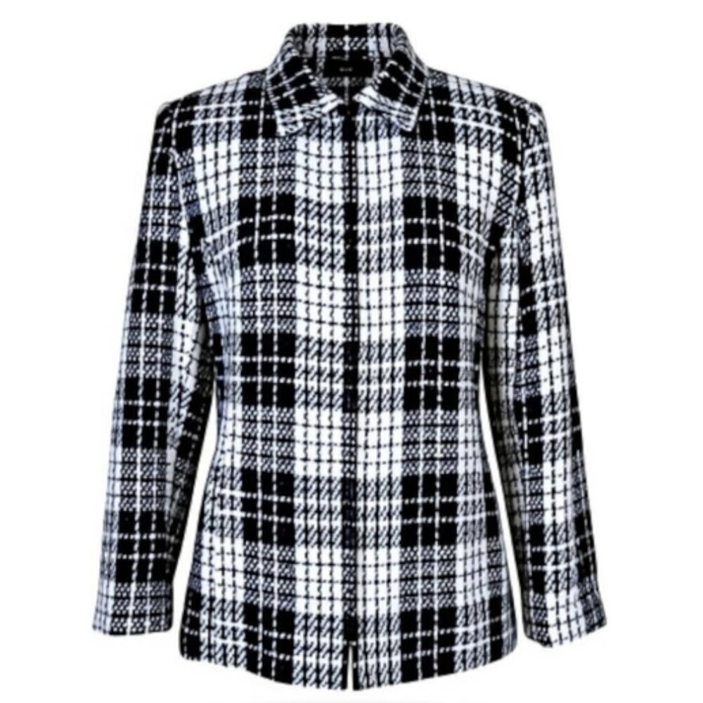 Sag Harbor Blazer Size 14 Black White Sparkle Plaid Front Zip Lined